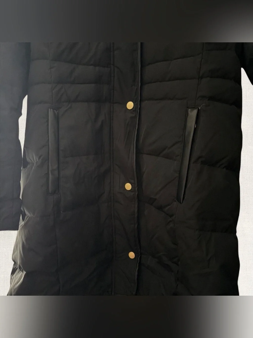 Cole Haan Black Quilted Puffer Coat with Faux Fur Hood Lining